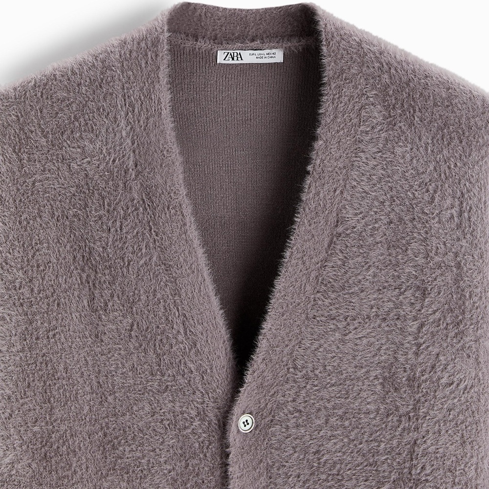 Zara men’s soft textured cardigan dusty mauve sz L NWT - Picture 10 of 10